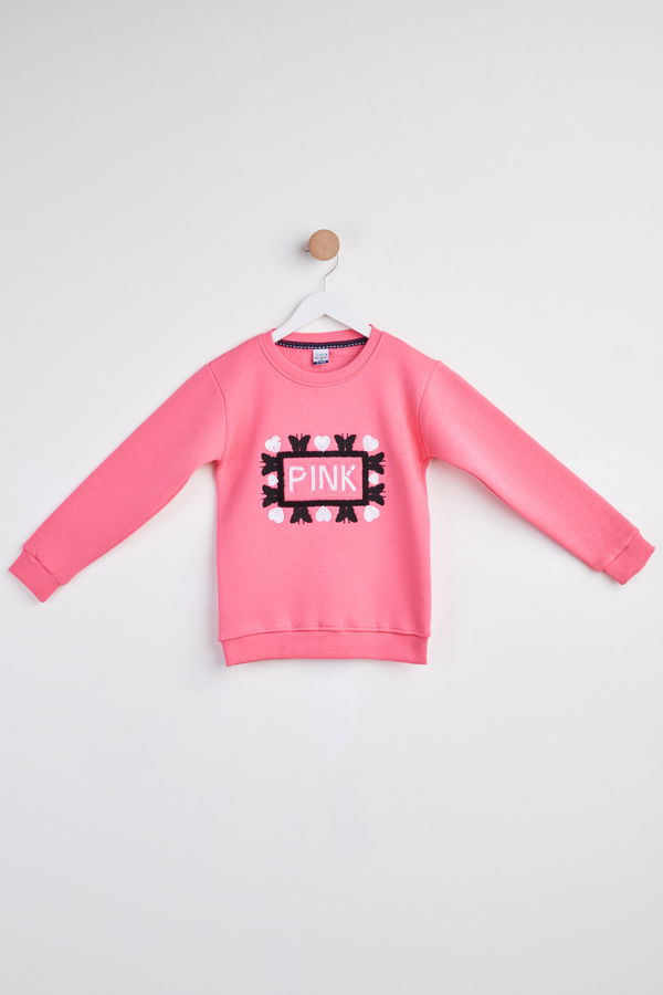 Kız Çocuk Pembe Nakışlı Sweatshirt - 24257 PEMBE