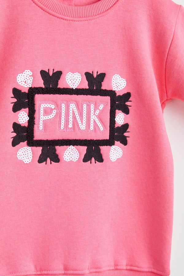 Kız Çocuk Pembe Nakışlı Sweatshirt - 24257 PEMBE