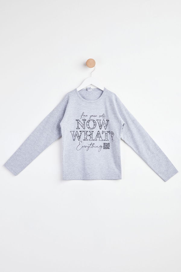 Kız Çocuk Gri Uzun Kol Baskılı sweatshirt - 24263 GRİ