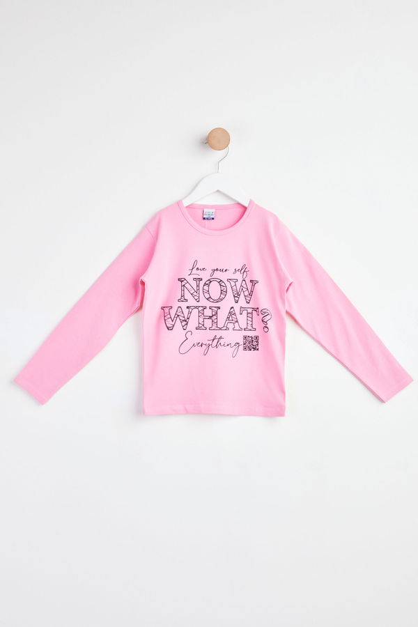 Kız Çocuk Pembe Uzun Kol Baskılı sweatshirt - 24263