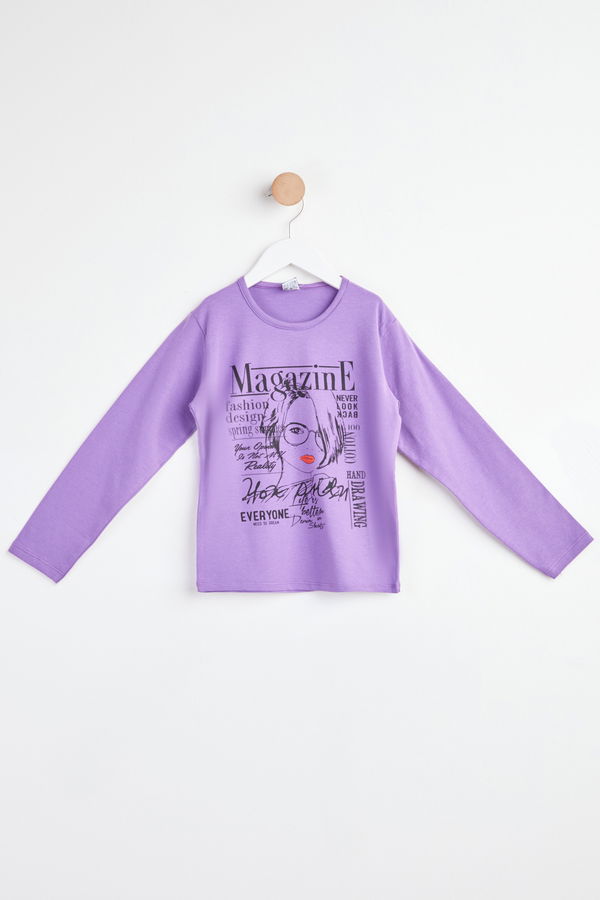 Kız Çocuk Mor Uzun Kol Baskılı sweatshirt - 24264