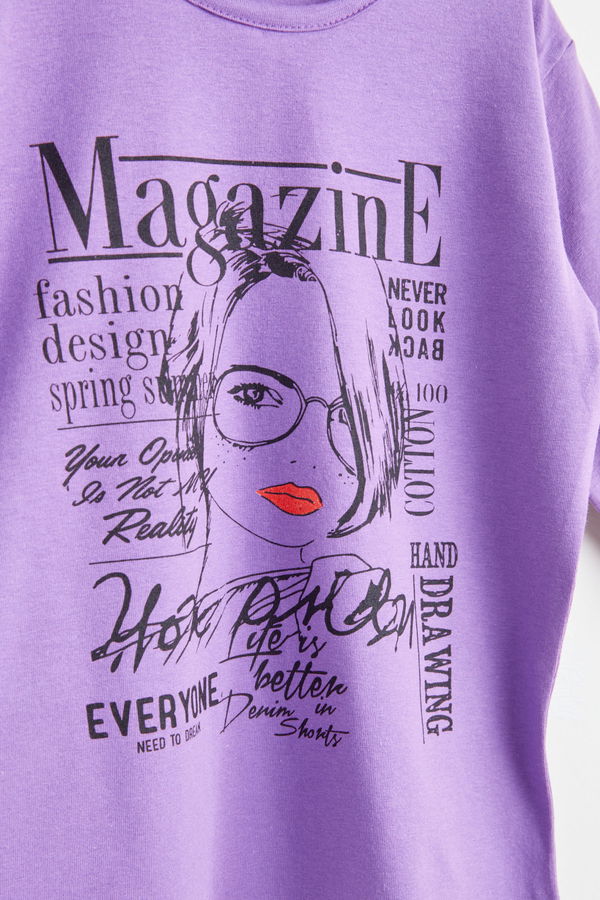 Kız Çocuk Mor Uzun Kol Baskılı sweatshirt - 24264