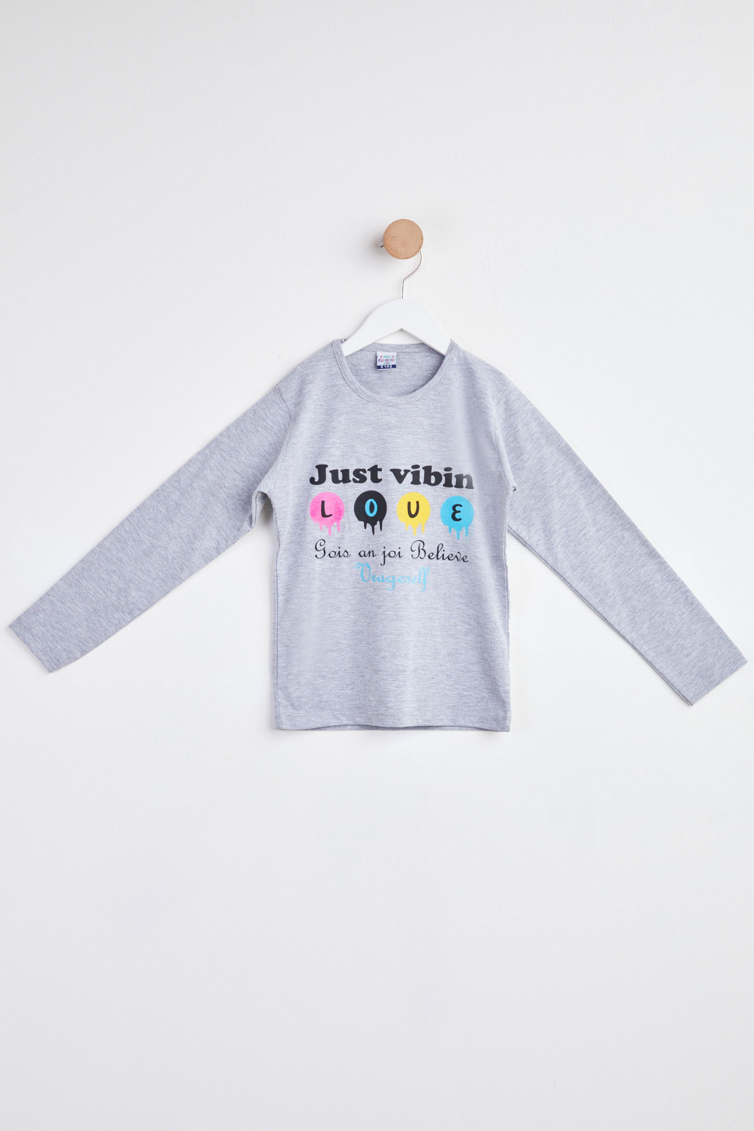 Kız Çocuk Gri Uzun Kol Baskılı sweatshirt - 24268 GRİ