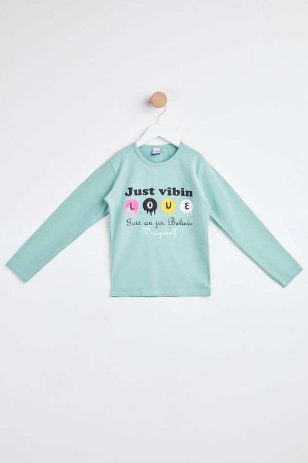 Kız Çocuk Yeşil Uzun Kol Baskılı sweatshirt - 24268