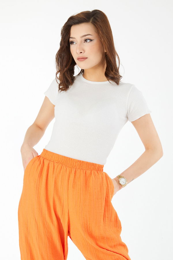 Kısa Kollu Bluz Beyaz - 24437 BEYAZ