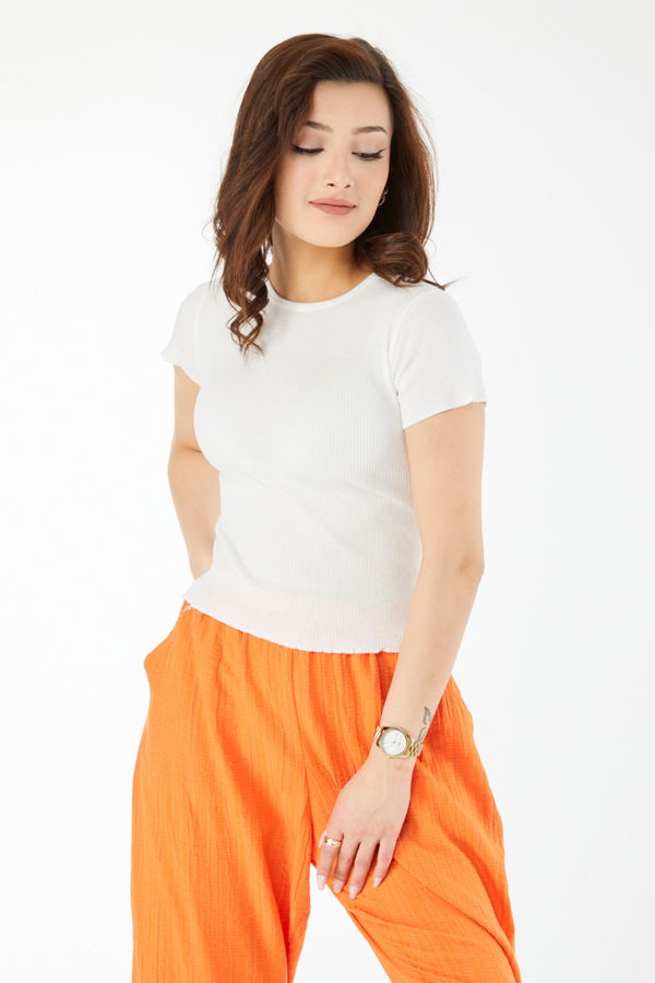 Kısa Kollu Bluz Beyaz - 24437 BEYAZ