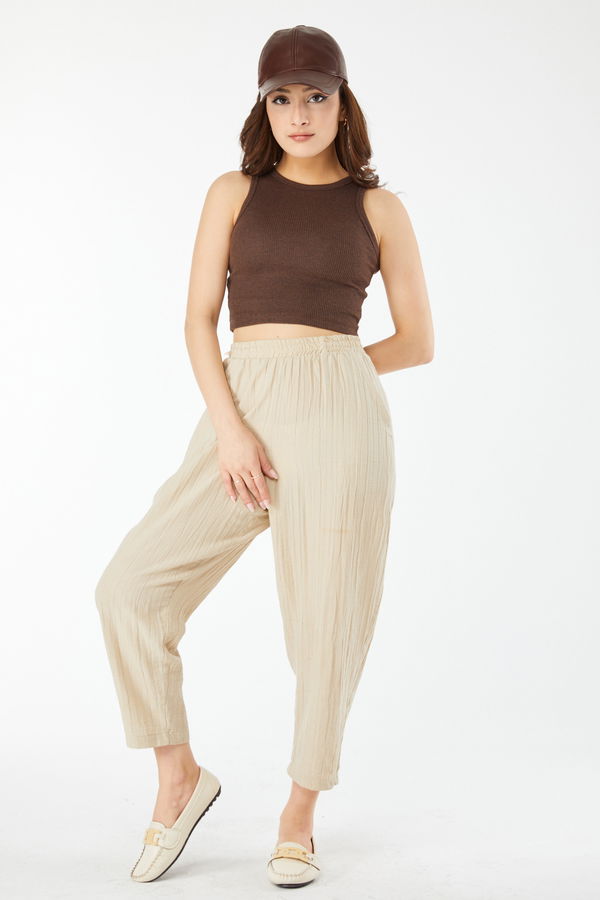 Kısa Kollu Crop Kahverengi - 24438 KAHVERENGİ