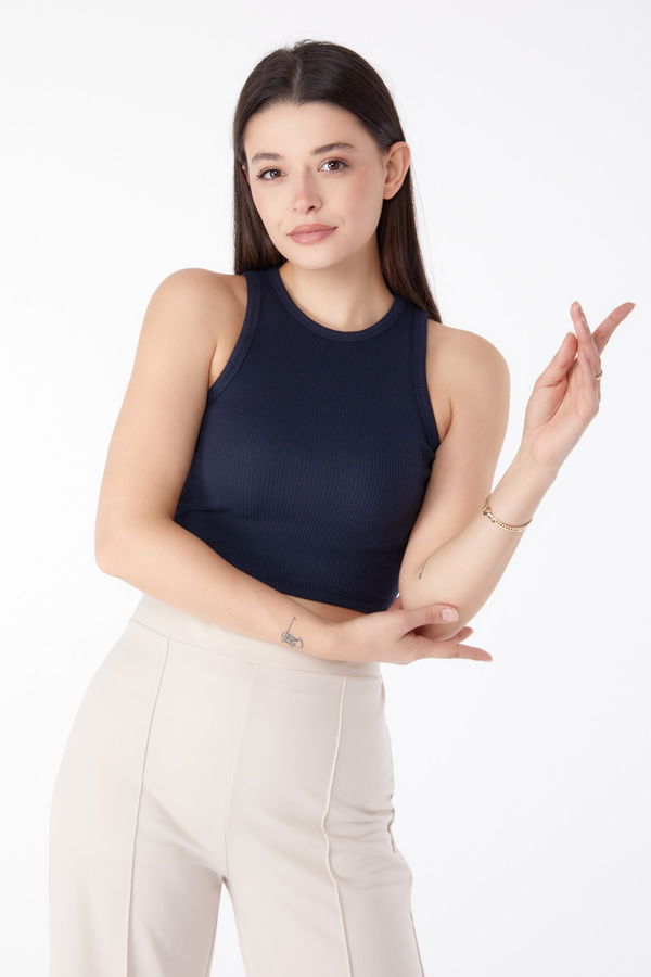 Kısa Kollu Crop Lacivert - 24438
