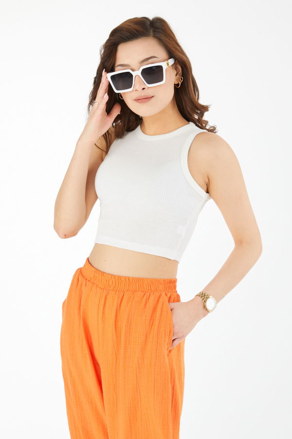 Kısa Kollu Crop Beyaz - 24438 BEYAZ