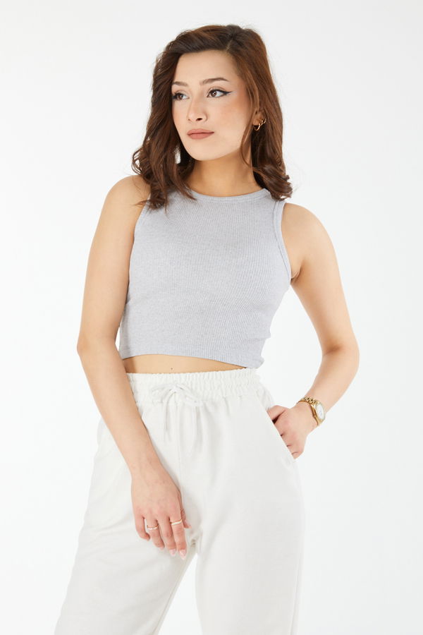Kısa Kollu Crop Gri - 24438