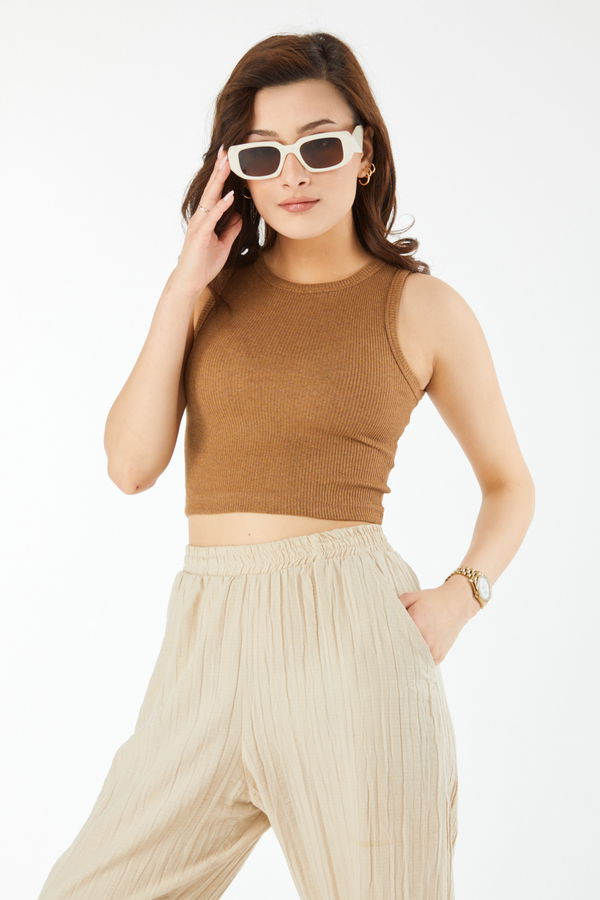 Kısa Kollu Crop Taba - 24438 TABA