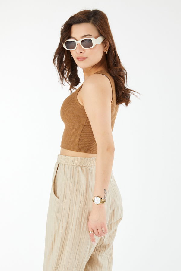 Kısa Kollu Crop Taba - 24438 TABA