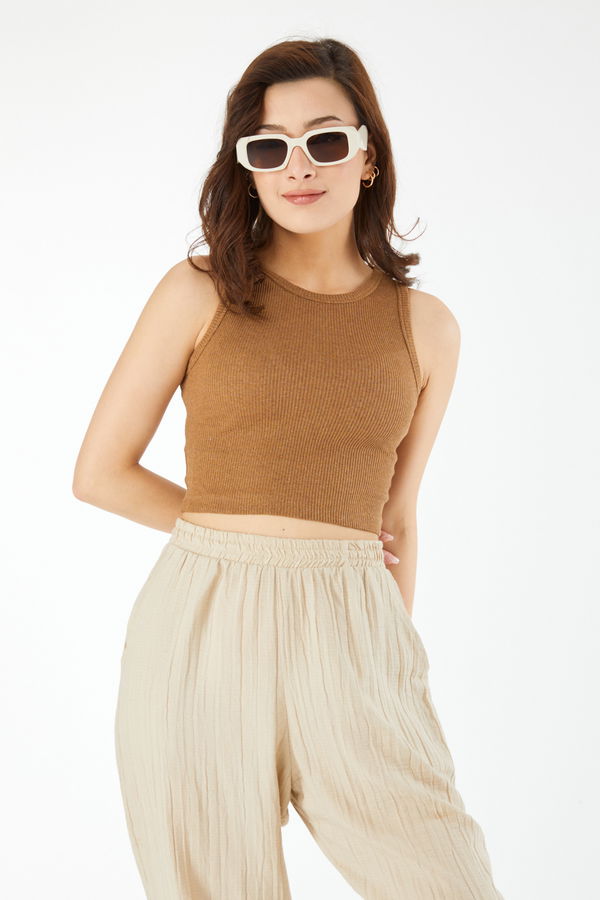 Kısa Kollu Crop Taba - 24438 TABA