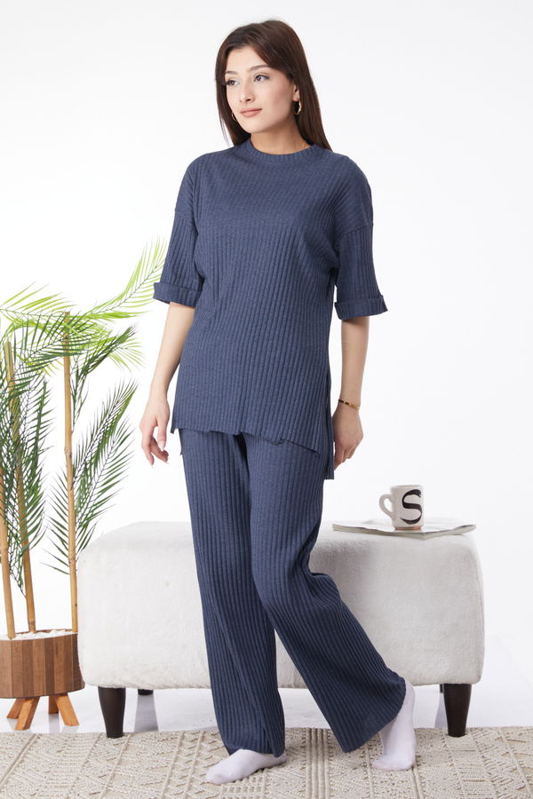 Bislet Yaka Kısa Kollu Pijama Takımı Antrasit - 24453 ANTRASİT