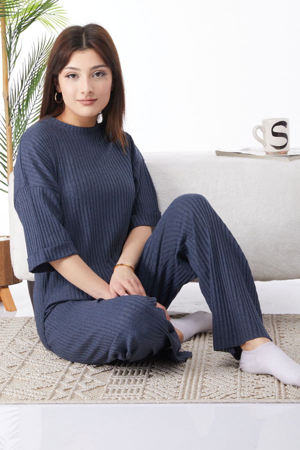 Bislet Yaka Kısa Kollu Pijama Takımı Antrasit - 24453 ANTRASİT