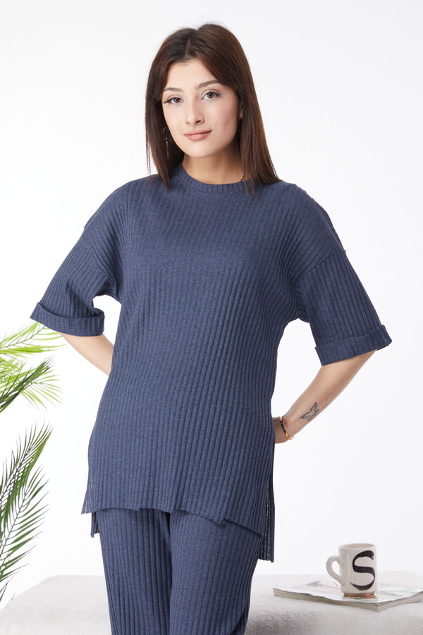 Bislet Yaka Kısa Kollu Pijama Takımı Antrasit - 24453 ANTRASİT