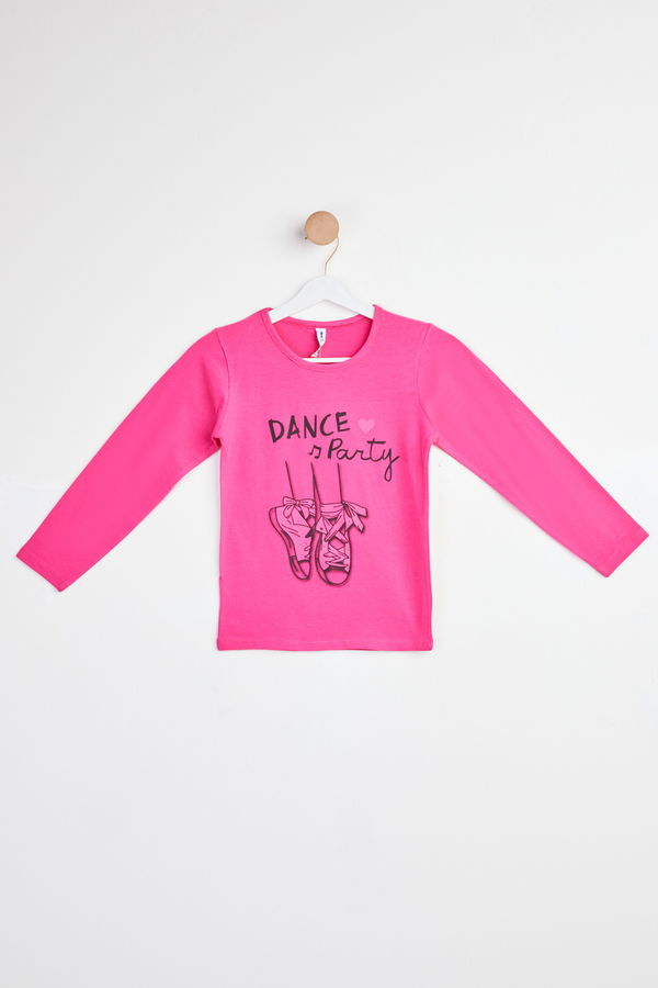 Baskılı Uzun Kollu T-shirt Fuşya - 24476