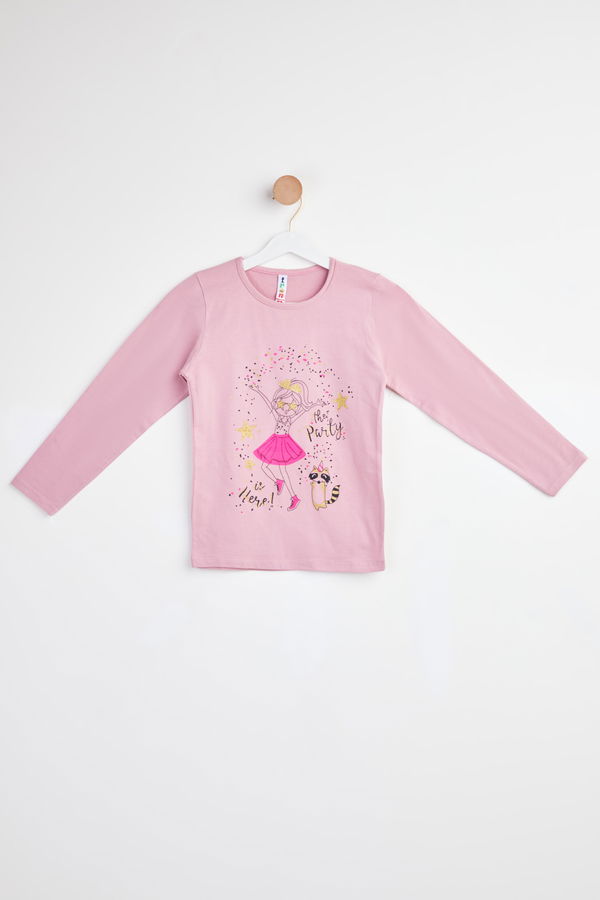 Baskılı Uzun Kollu T-shirt Pembe - 24477 PEMBE