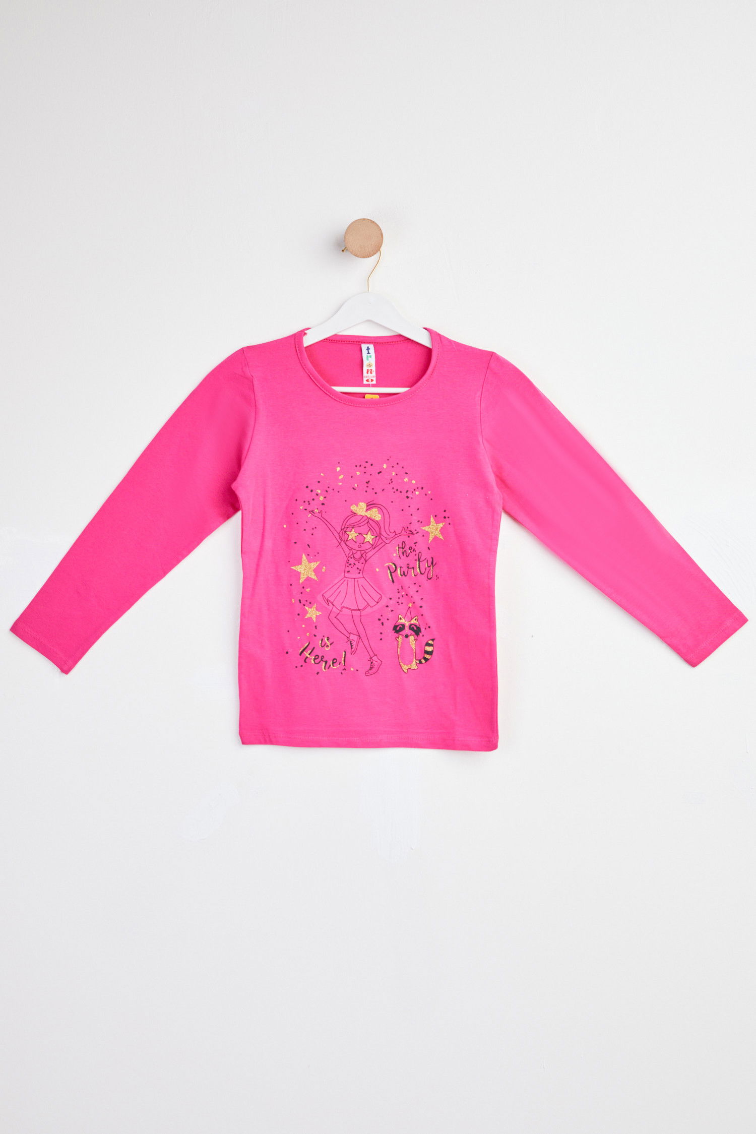 Baskılı Uzun Kollu T-shirt Fuşya - 24477