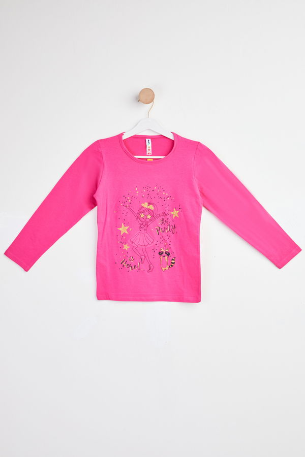 Baskılı Uzun Kollu T-shirt Fuşya - 24477