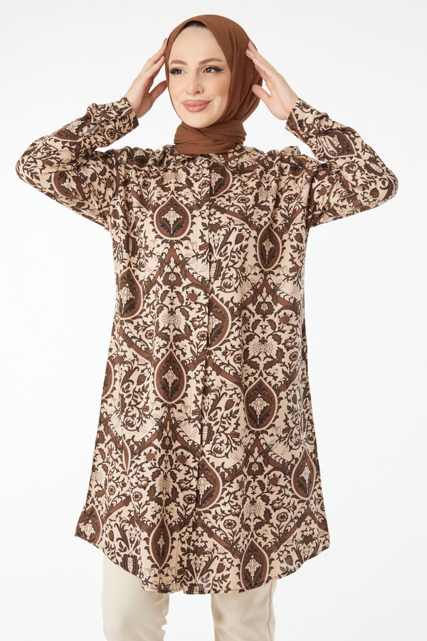 Desenli Tunik Kahverengi - 24502 KAHVERENGİ