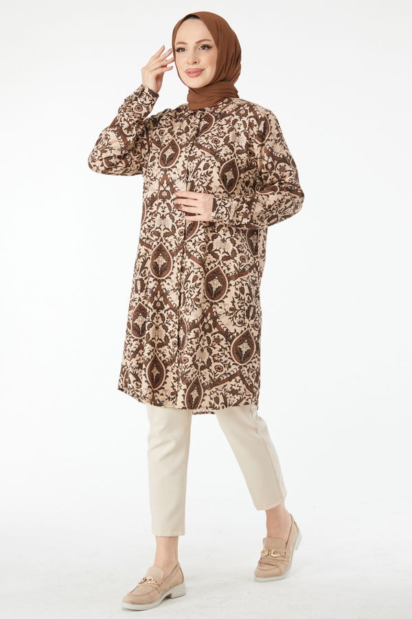 Desenli Tunik Kahverengi - 24502 KAHVERENGİ