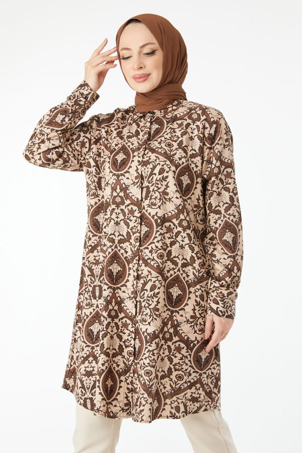 Desenli Tunik Kahverengi - 24502 KAHVERENGİ