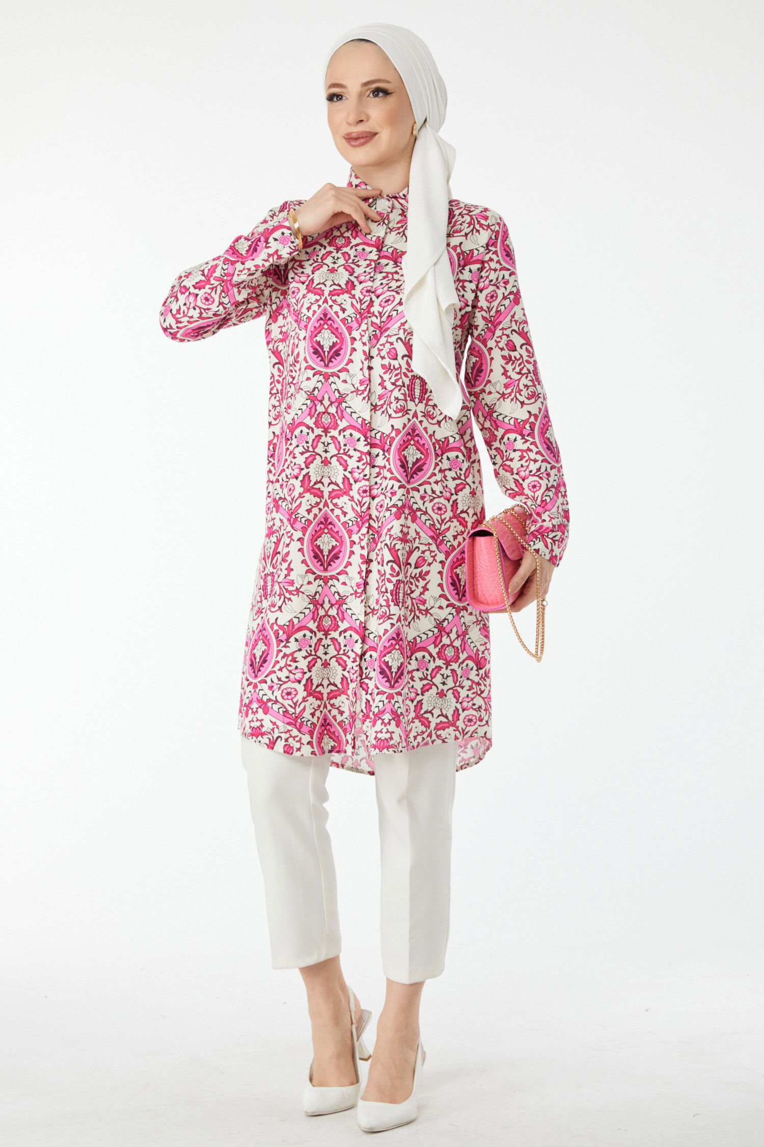 Desenli Tunik Fuşya - 24502 FUŞYA