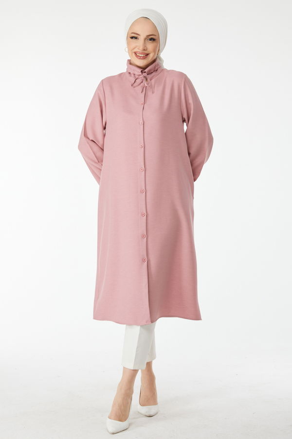 Yaka Bağcık Detaylı Tunik Pembe - 24513