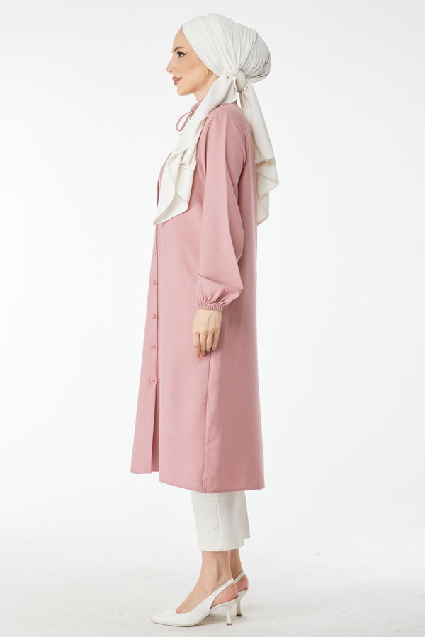 Yaka Bağcık Detaylı Tunik Pembe - 24513
