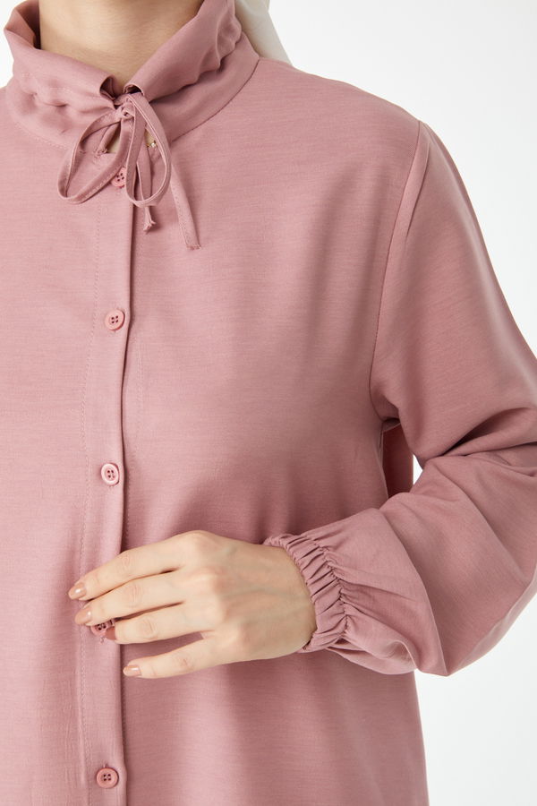 Yaka Bağcık Detaylı Tunik Pembe - 24513