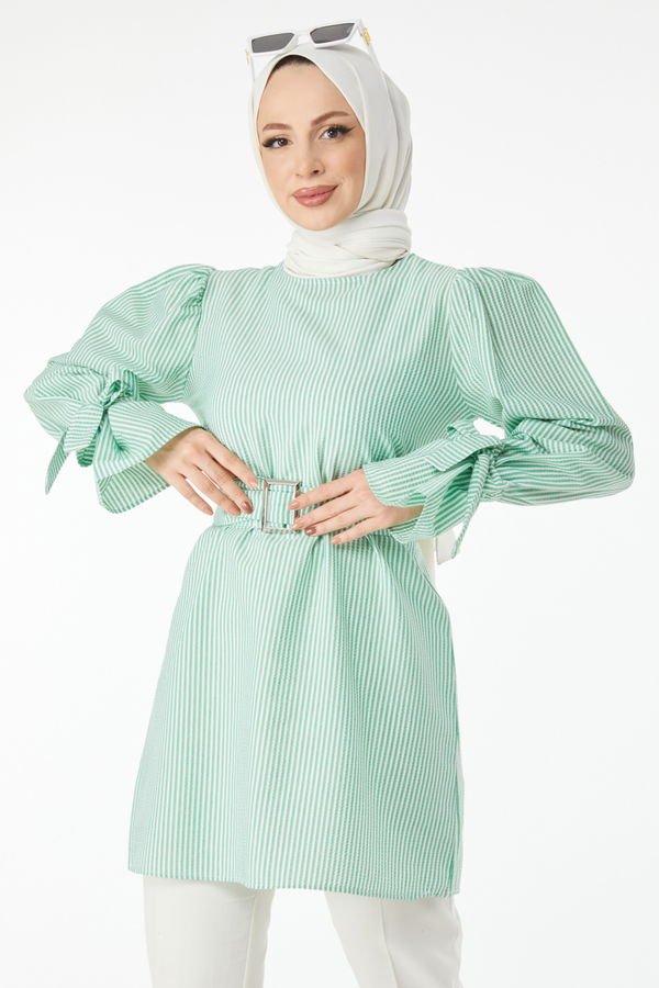 Çizgili Kemerli Tunik Yeşil - 24514