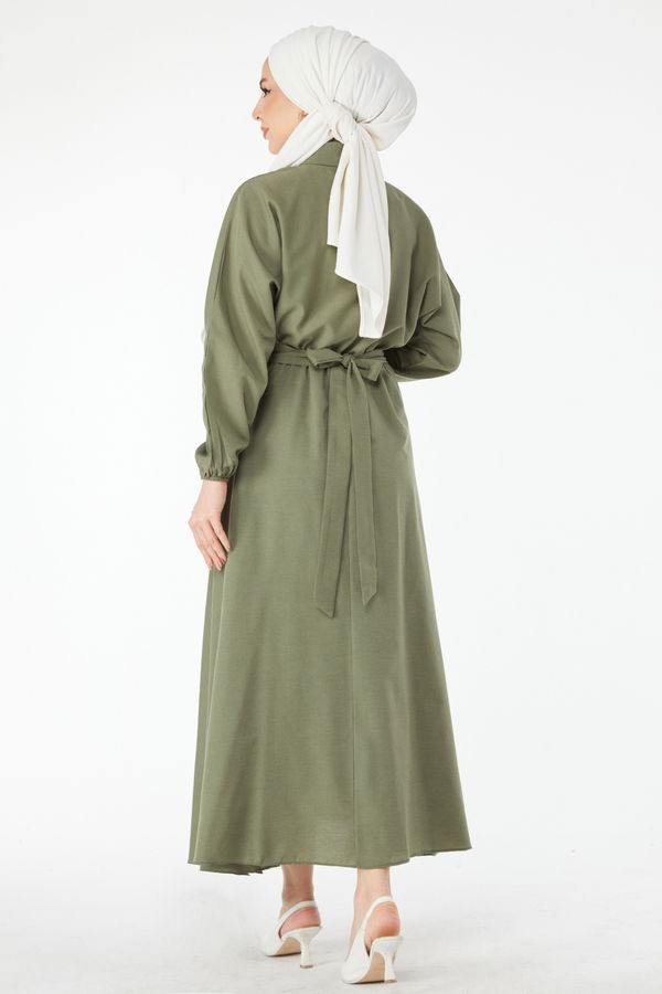 Beli Lastikli Elbise Haki - 24526