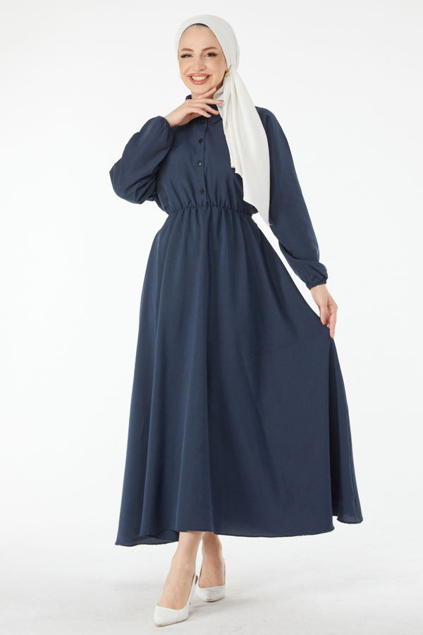 Beli Lastikli Elbise Lacivert - 24526