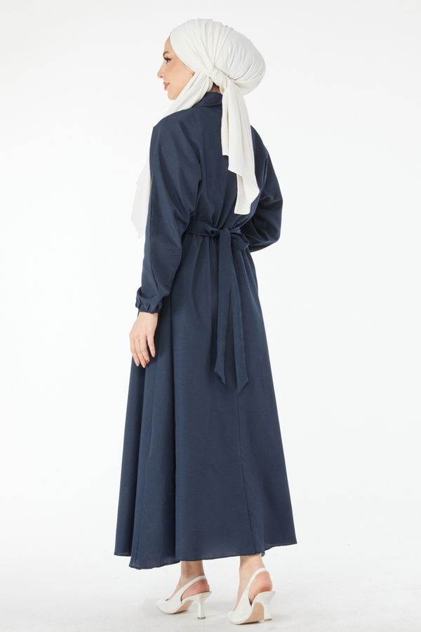 Beli Lastikli Elbise Lacivert - 24526