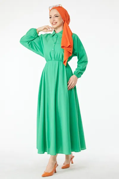 Beli Lastikli Elbise Yeşil - 24526