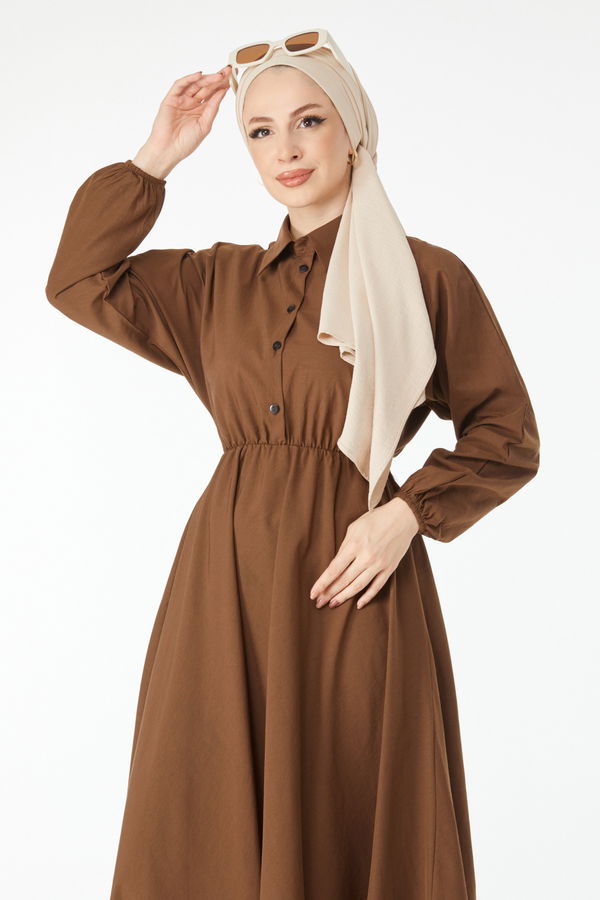 Beli Lastikli Elbise Kahverengi - 24526