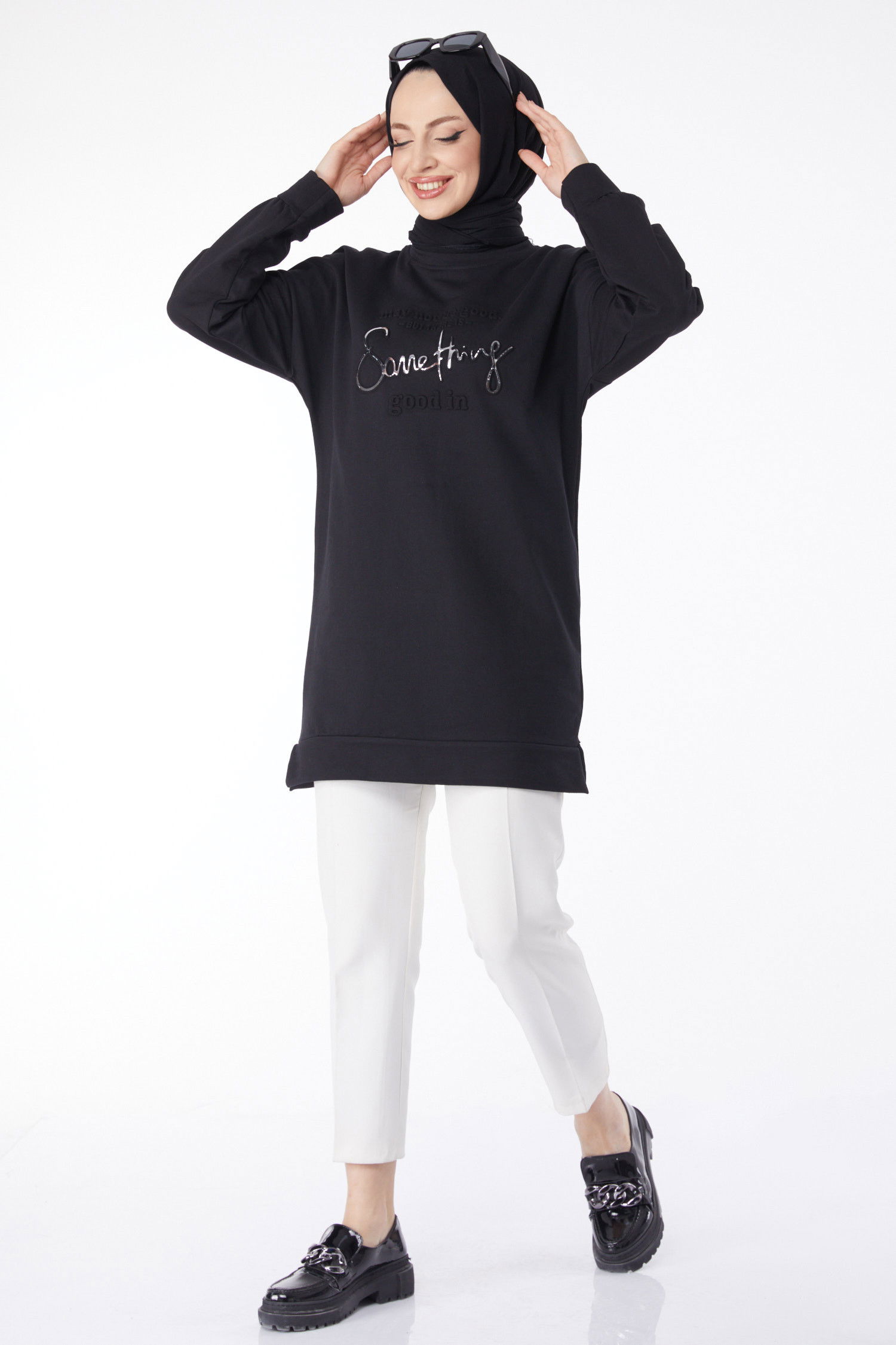Baskılı Uzun Kollu Sweatshirt Siyah - 24609 SİYAH