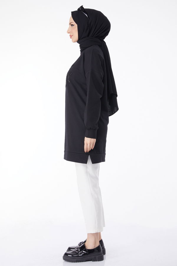 Baskılı Uzun Kollu Sweatshirt Siyah - 24609 SİYAH