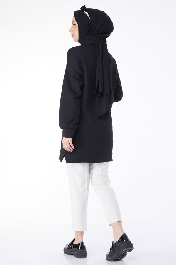 Baskılı Uzun Kollu Sweatshirt Siyah - 24609 SİYAH