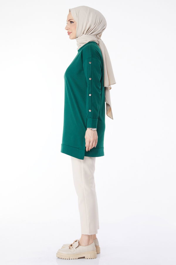Kolları Düğmeli Sweatshirt Yeşil - 24610