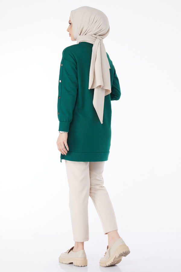Kolları Düğmeli Sweatshirt Yeşil - 24610