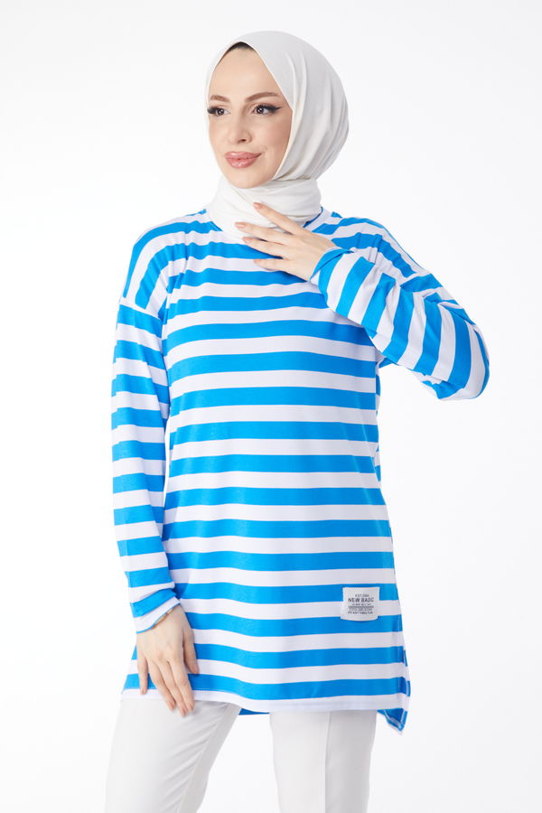 Çizgili Armalı Tunik Mavi - 24613