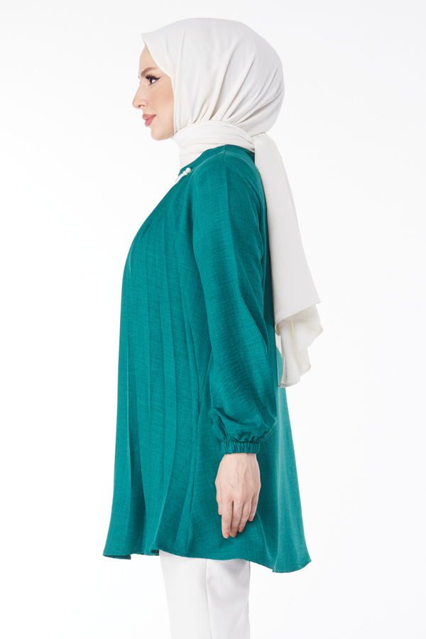 İncili Büzgülü Tunik Yeşil - 24623 YEŞİL