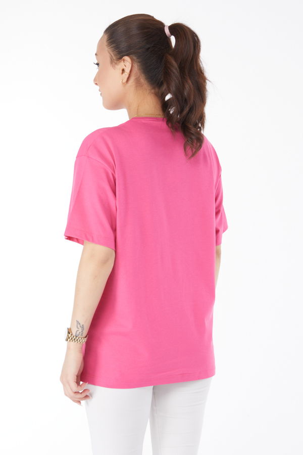 Kısa Kollu Baskılı T-shirt Fuşya - 24629 FUŞYA