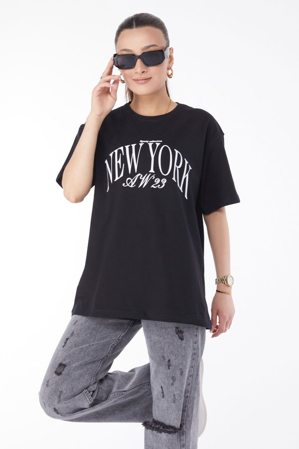 Kısa Kollu Baskılı T-shirt Siyah - 24629