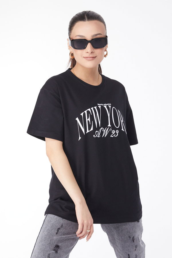 Kısa Kollu Baskılı T-shirt Siyah - 24629