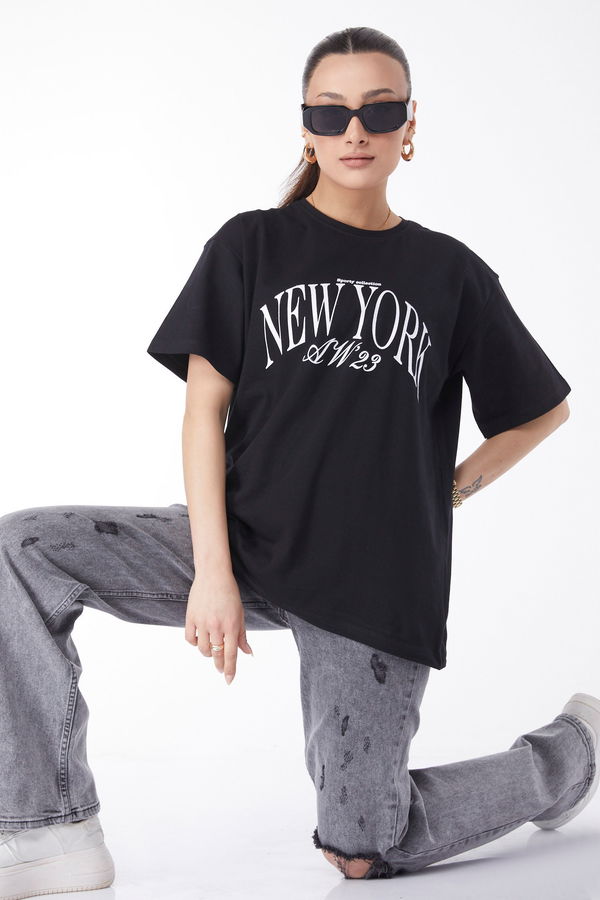 Kısa Kollu Baskılı T-shirt Siyah - 24629