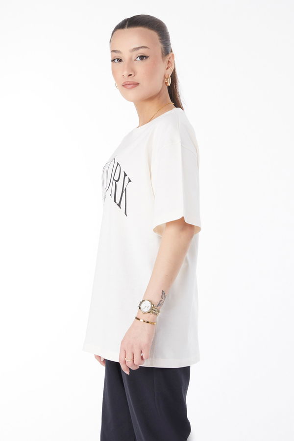 Kısa Kollu Baskılı T-shirt Ekru - 24629