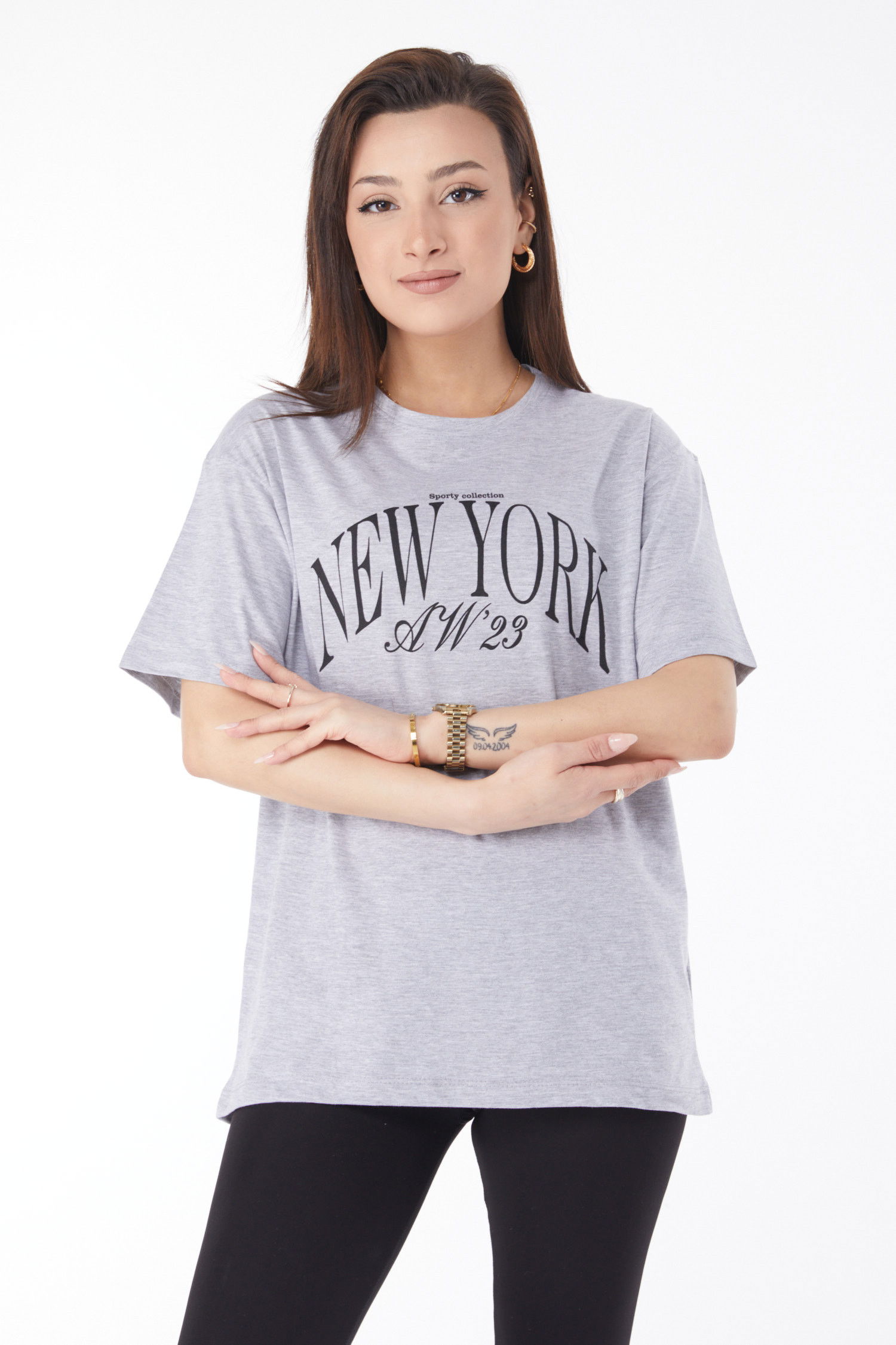 Kısa Kollu Baskılı T-shirt Gri - 24629
